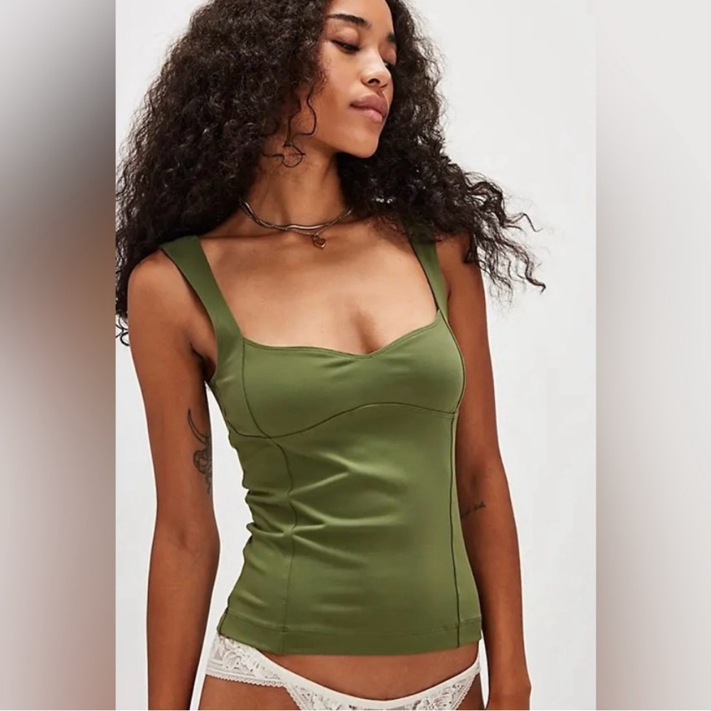 Free People Olive Green Fitted Tank Top
